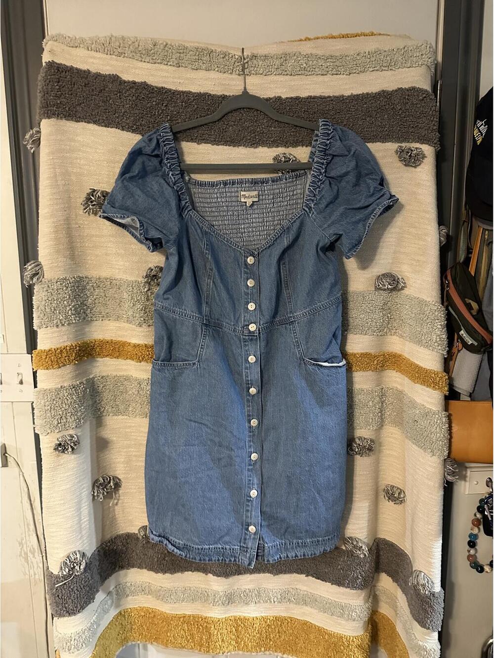 Madewell Denim Button-Front Mini Dress | Size 14 | Medium Wash